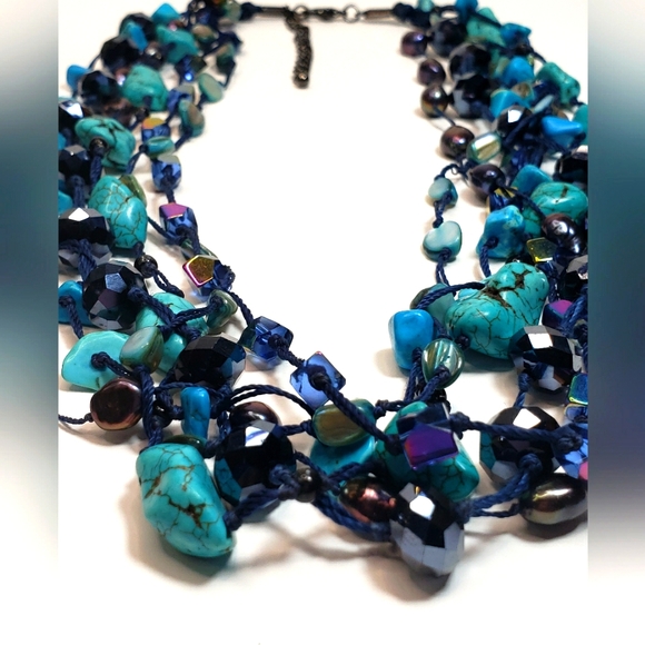 Park Lane Blue Turquoise and Fresh Water Pearl Multi-Strand Necklace - Picture 8 of 9